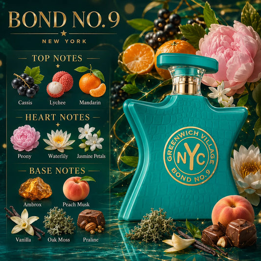 Bond No.9 Greenwich Village Perfume Unisex Eau De Parfum 100ml for Women Men Long Lasting Luxury Niche Fragrance Spray Fruity Floral Lychee Mandarin Peony Vanilla Amber Musk Daily Wear Gift