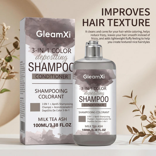 3 in 1 Color Depositing Shampoo Conditioner Milk Tea Ash Hair Color Oil Control Deep Cleansing Damage Repair Nourishing Hair Dye Shampoo