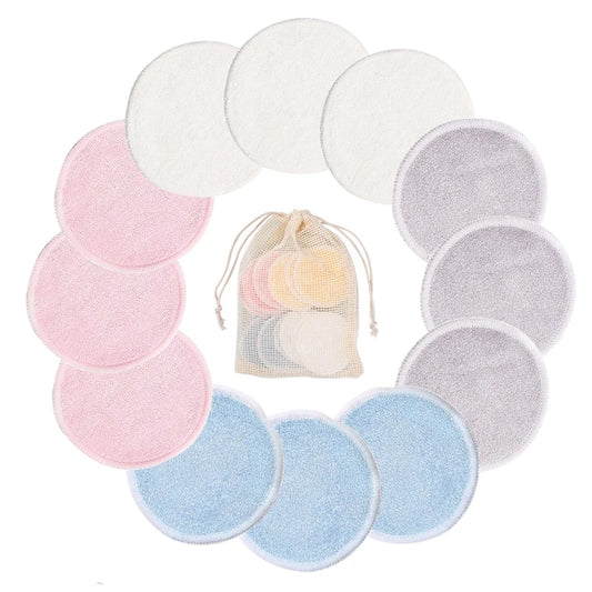 Reusable Bamboo Makeup Remover Pads Cotton 12pcs/Pack Microfiber Washable Rounds Cleansing Facial Tools Make Up Removal Pad