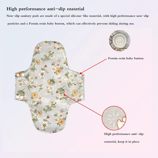 2pcs Reusable Period Pads Keep It In Place Washable Cloth Menstrual Pads Graphene Lining Anti Slip Silicone Design Panty Liner