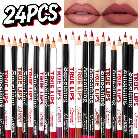 24Color Matte Lip Liner Pencil Set, Long Lasting Waterproof Smooth Lip Liners, Velvet Lip Pencils for Lips Makeup, Nude Red Brown Lip Liner Kit for Women Daily Party Cosmetics
