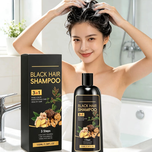 Black Hair Dye Shampoo 3 in 1 Natural Gray Hair Cover Natural Herbal Ginger Moisturizing Hair Coloring Shampoo for Women and Men
