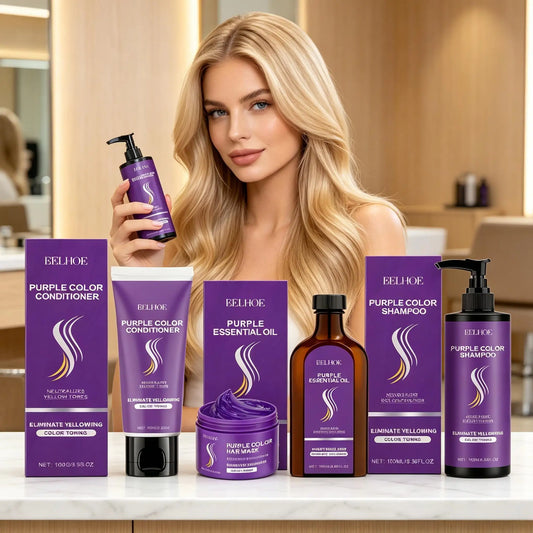 EELHOE Purple Shampoo Removing Yellowing Moisturizing Anti-Fading Hairs After Bleach Repair Dry Color Correcting Hairs Mask Set