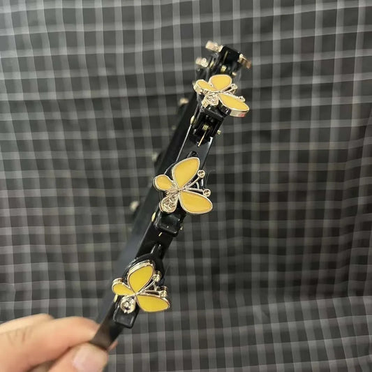 Elegant Hair Bands with Clips Shiny Sweet Rhinestone Bangs Clip Headband Hair Weaving Tool Headwear Women Butterfly Hair Hoop