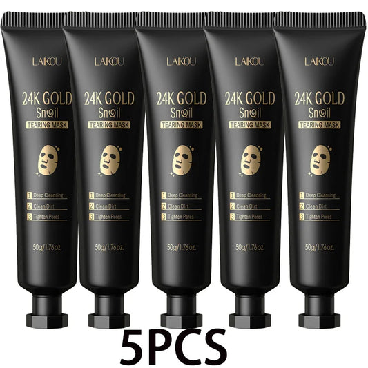 Laikou 24K Gold Snail Peel Off Mask Powerful Pore Cleaner Blackhead & Dirt Remover Detoxifying Facial Shining Skin Care 50g