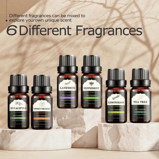 10ml essential oil 6 piece essential oil set: lavender peppermint eucalyptus sweet orange lemonsrass tea tree perfect gift