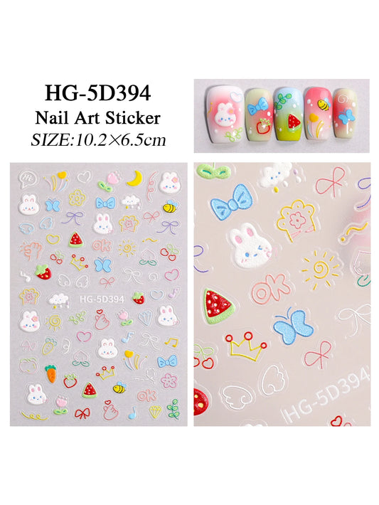 Pure Lace And Lace Nail Stickers 5d Embossed Sweet And Cool Cartoon Nail Stickers With Multiple Styles And Colors As Decorations