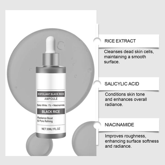 Black Rice Exfoliating Ampoule Serum Gentle Face Body Scrub for Dead Skin Removal Daily Moisturizing Peeling for All Skin Types