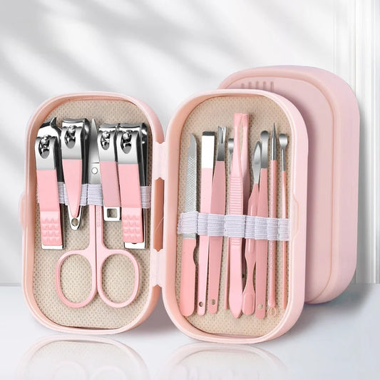 4-14pcs Steel Manicure Pedicure Tool Set Nail Curved Scissors Clippers Dead Skin Remover Ear Digging Spoon Manicure Tools