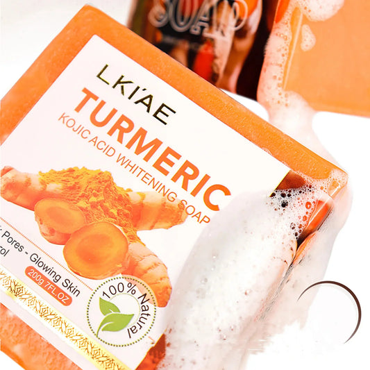 LKIAE Organic Turmeric Soap Bar, Natural Herbal Hand Made Whitening Soap, Remove Melanin, Acne, Spots, For Face And Body,200g