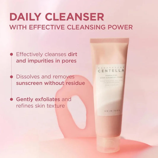 Korean Centella Poremizing Deep Cleansing Foam,Pink Salt Facial Pore Cleansing Gentle Moisturizing Cleanser Face Care Products