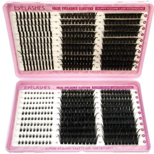 AMSDCN 600PCS False Eyelash Cluster DIY Extended Mixing Disc Plump Clustered Single Piece Cat Eye False Eyelash Spikes+Bottom