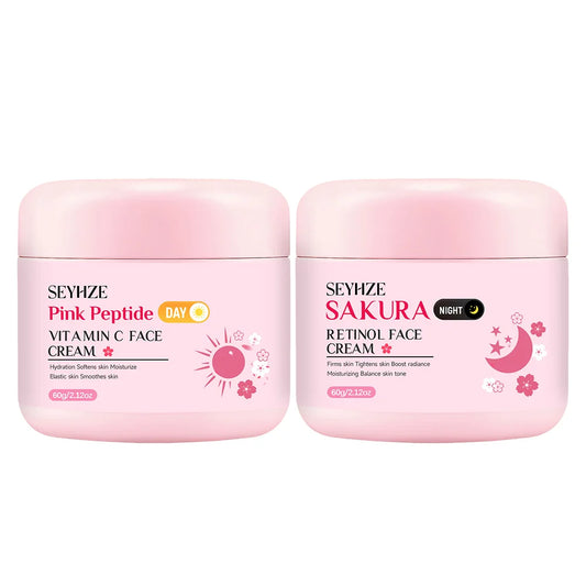 SEYHZE Sakura Day And Night Cream Rich in Retinol + Vitamin C/E Hyaluronic Acid Firming Skin 48H Hydration Brightening Uniform L