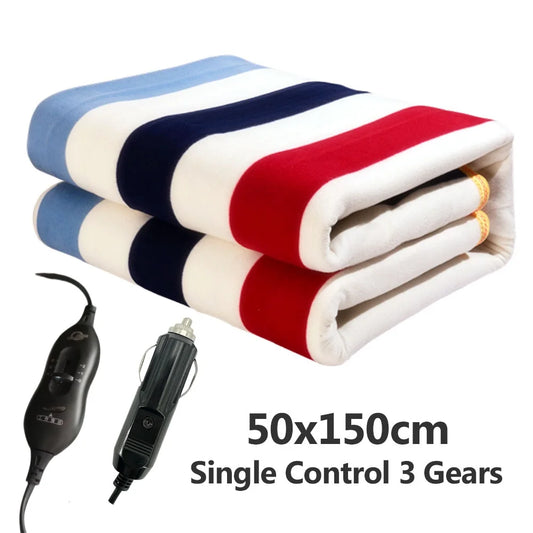 12V Cars Electric Blanket Heating Level Heated Travel Blanket for Car Outdoor Traveling Camping Pad 70x180cm/120x150cm/50x150cm