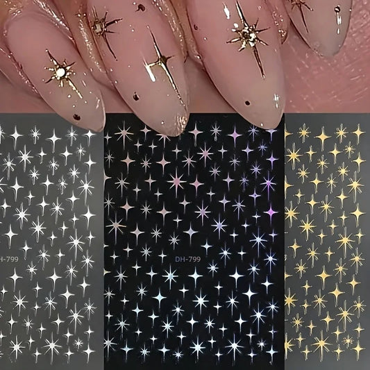 Metal Laser Holographic Star Nail Stickers, Disposable Self-Adhesive Resin Nail Decals for Women, Art Decor Accessories