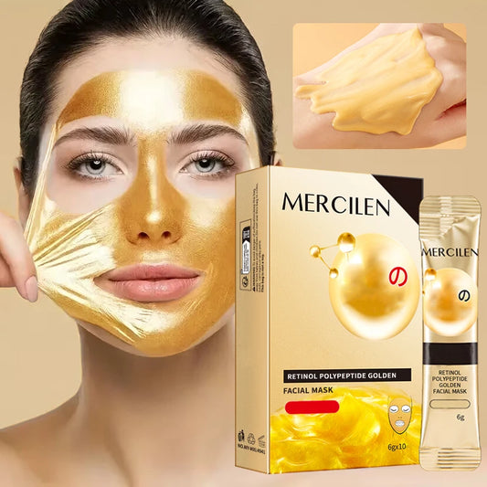 Mercilen Retinol Peptide Peel-Off Mask 6Gx10 Pack, Contains Retinol, Hyaluronic Acid for Deep Cleansing, Moisturizing, Firming, and Brightening, Making Skin Look Younger, Suitable for All Skin Types, a Travel Essential.