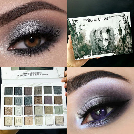 24-Color Halloween Eyeshadow & Makeup Brushes & Mascara Eye Makeup Set, Earth-Tone Smoky Matte and Shimmer for a Natural Look
