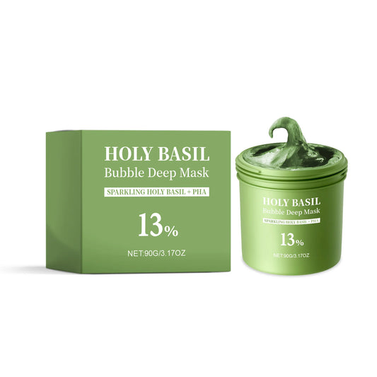 Holy Basil Bubble Deep Face Mask Oil Control Anti-Acne Blackhead Remover with Lactobionic Acid Smooth Skin Clean Facial Mud Mask