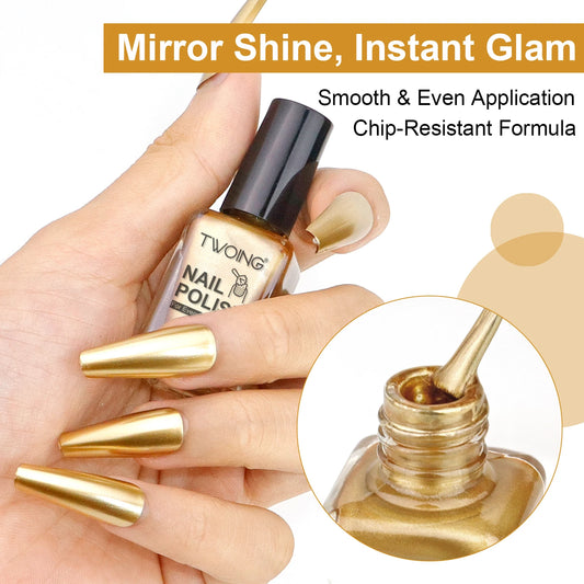 8ml Gold Metallic Nail Polish Bright Metal Mirror Nail Lacquer, Lasting, High Shine, Manicure Nail Lacquers Quick-Dry Manicure A
