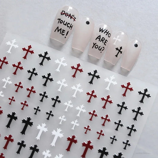 Adhesive stickers with European and American style cross snake black and white wave dot hot silver line letter nail stickers