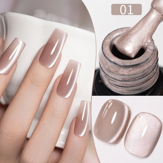 PUENTE 7.5ML Nude Shade Ceramic Cat Eye Gel Nail Polish Shiny Moonlight Cat Eye Gel Soak Off UV Semi-Permanent Nail Art Varnish