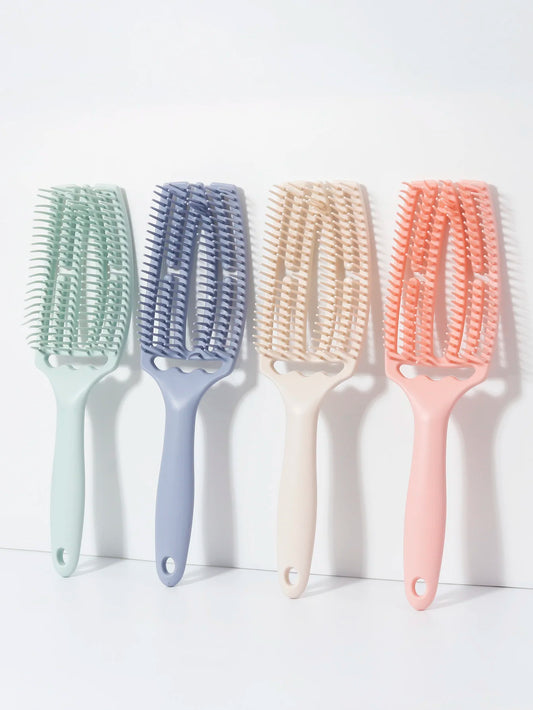 Hollow Elastic Exfoliating Comb Brush Nylon Women's Massage Comb Curly Hair Salon Styling Tool, Special for Real Hair Wigs