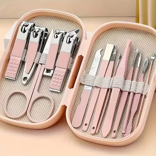 4-14pcs Steel Manicure Pedicure Tool Set Nail Curved Scissors Clippers Dead Skin Remover Ear Digging Spoon Manicure Tools