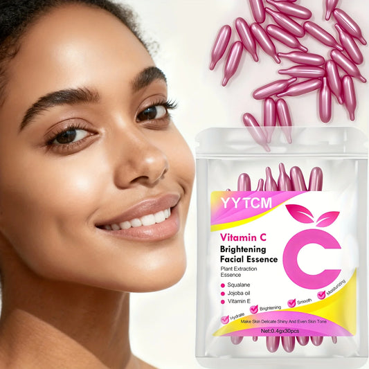 Vitamin C Skin-Brightening and Moisturizing Capsule Essence, Hydrates and Smooths the Skin, Contains Plant-Based Squalane, Vitamin E, Magnolia Oil, and Jojoba Seed Oil for Deep Hydration and Skin Brightening Essence (0.4Gx30