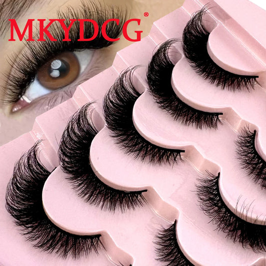 NEW 5 Pairs Cat Eye Lashes Fluffy Faux Mink Lashes 8D Wispy Lashes Pack Dramatic Long Thick Volume Eyelashes False Eyelas