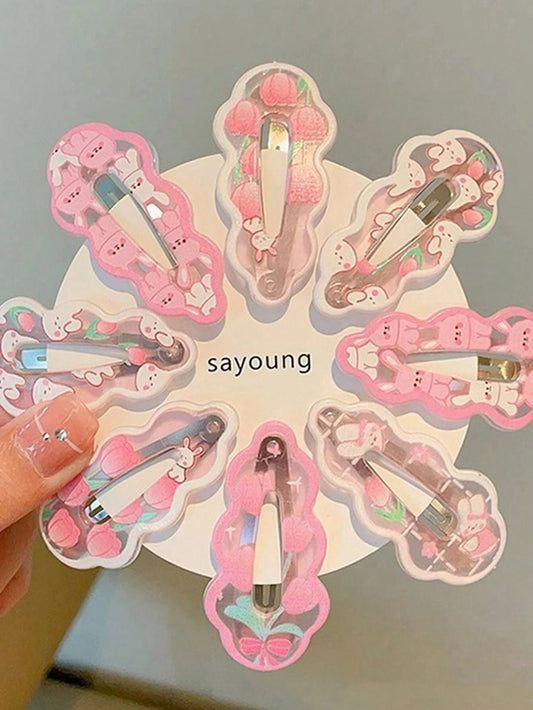 10Pcs Cute Pink Rabbit Hair Clip, Bangs Clip,Side Hair Clip,Hair Accessories,Suitable For Daily Use,School Stuff,Pink Hair Clips