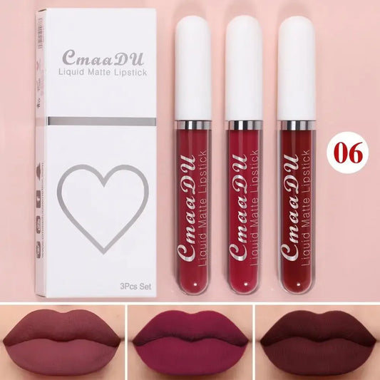 Velvet Matte Liquid Lipstick Set 3 Pieces Waterproof Long Lasting Lip Gloss 24H Wear Makeup Beauty Cosmetics Neutral Shades