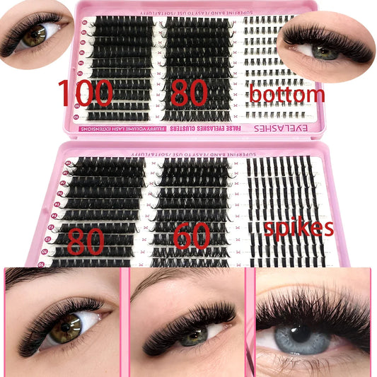 AMSDCN 600PCS False Eyelash Cluster DIY Extended Mixing Disc Plump Clustered Single Piece Cat Eye False Eyelash Spikes+Bottom