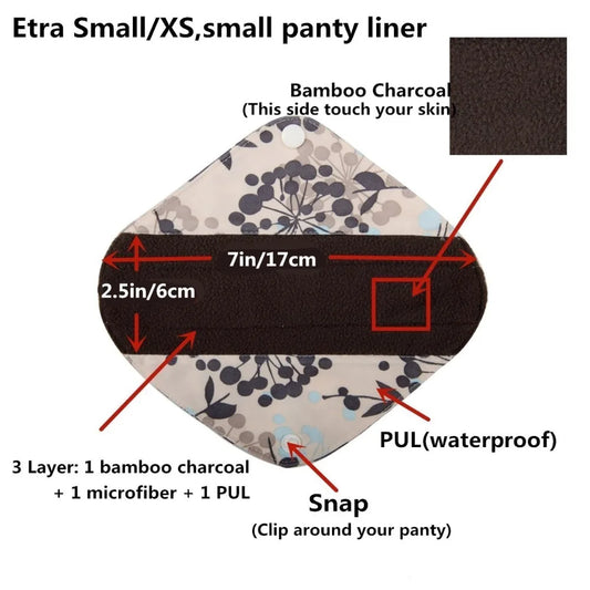 [Sigzagor]1 XS S Long Panty Liner Cloth Menstrual Pad Bamboo Charcoal Sanitary Reusable Washable
