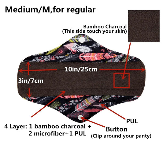 1 Cloth Menstrual Pad Sanitary Medium Regular Light Flow Reusable Washable 10inches