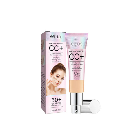 EELHOE CC Cream Foundation Spf 50 Full Coverage Blemish Cover Matte Finish Brightening Face Concealer Color Correcting Cream