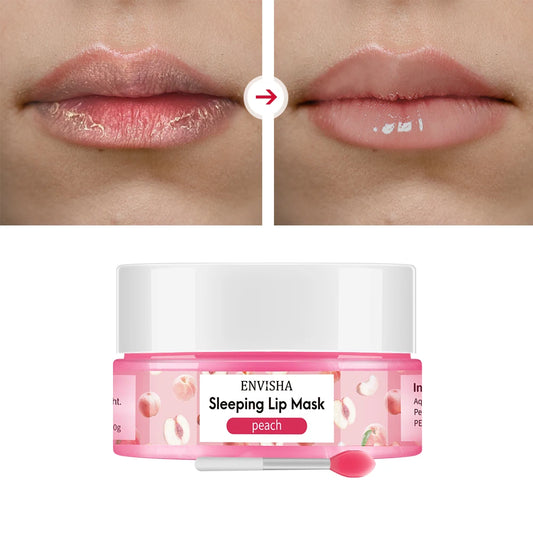 ENVISHA Peach Lip Sleep Mask Night Sleeping Maintenance Moisturizing Fade Lines Nourishing Balm Skin Care Beauty Health 20g