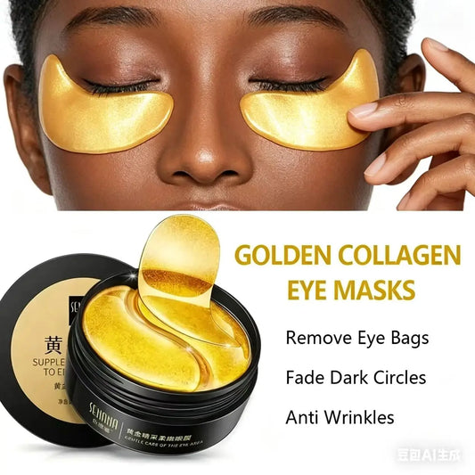 60pcs Golden Moisturizing Eye Mask Relieve Eye Dark Circle Fatigue Nourish Under Eye Area Collagen Crystal Korean Skin Care