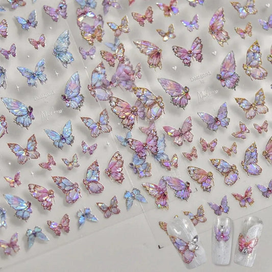 1pcs 5D Luxury Kawaii Butterfly Nail Stickers Japanese Glitter Shell Aurora Nail Art Decorations Decals DIY Manicure Slider Foil