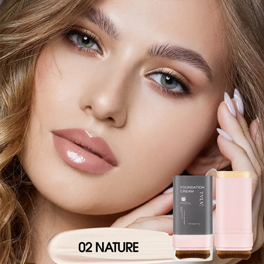 TVLV Concealing Foundation Stick: 5 Shades with Built-In Brush - Cream Finish, Lightweight and Waterproof Formula,