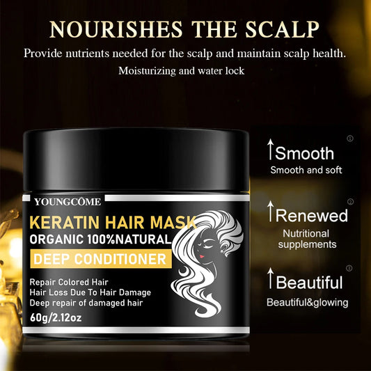 Keratin Hair Mask Treatment Damage Dry Bifurcate Frizzy Soft Smooth Shiny Professional Hair Straighten Conditioner Scalp Care