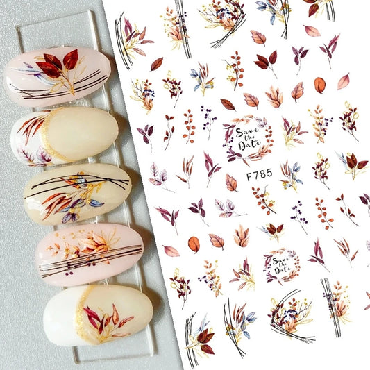3d Nail Art Decals Grey Dry Florals Watercolor Nuance Flowers Adhesive Sliders Nails Stickers Decorations For Manicures Tips