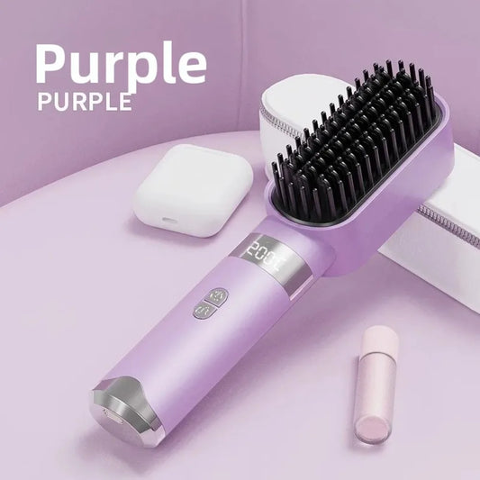 Wireless Hair Straightener Comb, LCD Display 140-200℃ 3 Temp Control, Rechargeable Portable Travel Hair Styling Brush
