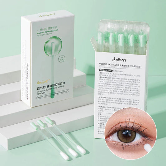 ikAllANT Makeup Remover Cotton Swabs - 25 pieces-Pre-soaked with Cleansing Liquid, Foldable for Instant Use, Beauty Cleaning,