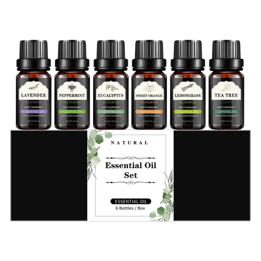 10ml essential oil 6 piece essential oil set: lavender peppermint eucalyptus sweet orange lemonsrass tea tree perfect gift