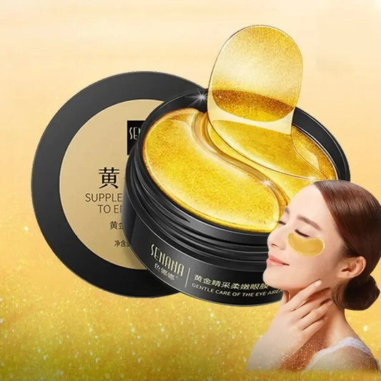 60pcs Golden Moisturizing Eye Mask Relieve Eye Dark Circle Fatigue Nourish Under Eye Area Collagen Crystal Korean Skin Care