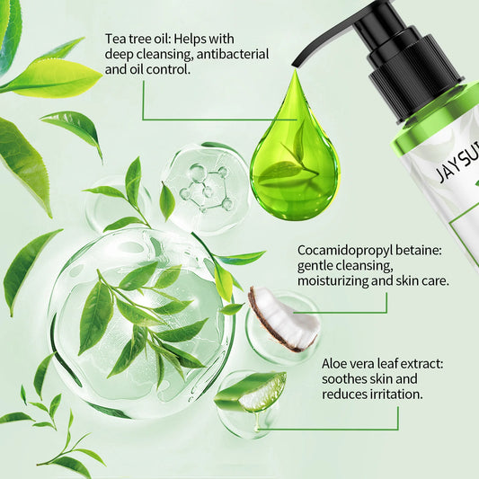 Tea Tree Facial Cleanser Acne Treatment Blackhead Removal Shrink Pore Exfoliating Cleaning Moisturize Oil Control Face Wash Gel
