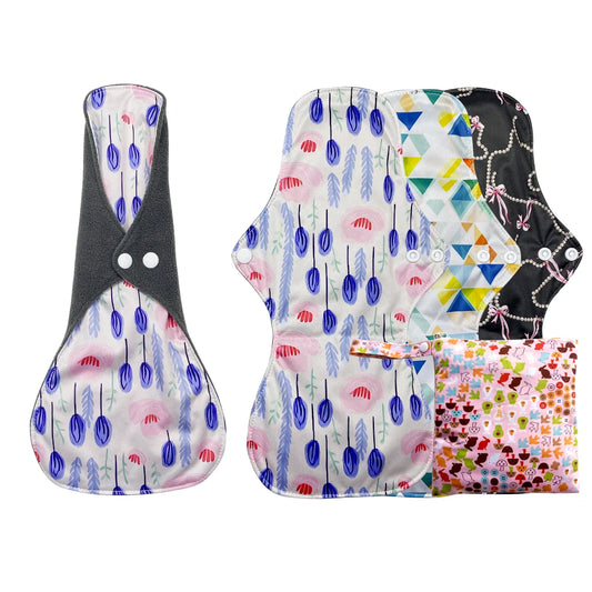 5pcs Set Women Reusable Postpartum Pads, Washable Sanitary Napkins for Heavy Flow, Eco-Friendly Bamboo Charcoal Mama Cloth Pads