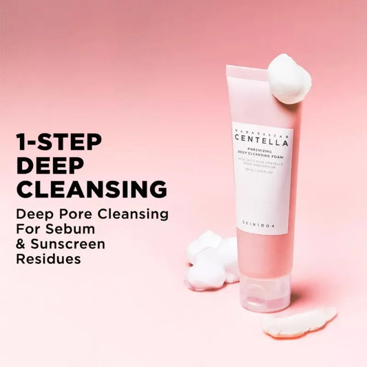 Korean Centella Poremizing Deep Cleansing Foam,Pink Salt Facial Pore Cleansing Gentle  Moisturizing Cleanser Face Care Products