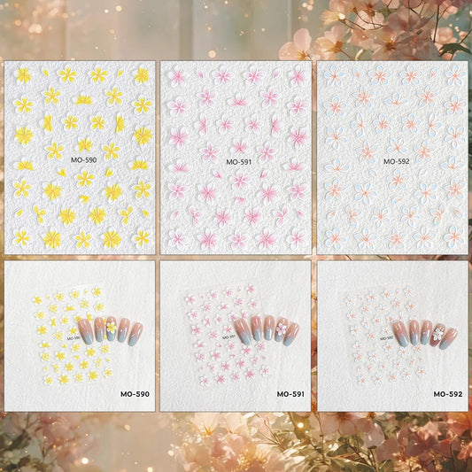 3/6/12 Sheets 5D Plumeria Flower Nail Stickers Yellow Pink Blue Floral Self Adhesive Spring Summer Nail Decals
