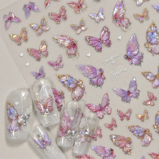 1pcs 5D Luxury Kawaii Butterfly Nail Stickers Japanese Glitter Shell Aurora Nail Art Decorations Decals DIY Manicure Slider Foil